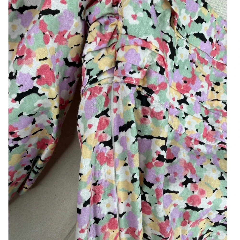 New Nasty Gal Floral Print Off the Shoulder Puff Sleeve Romper size 4 Multicolor - Picture 4 of 8